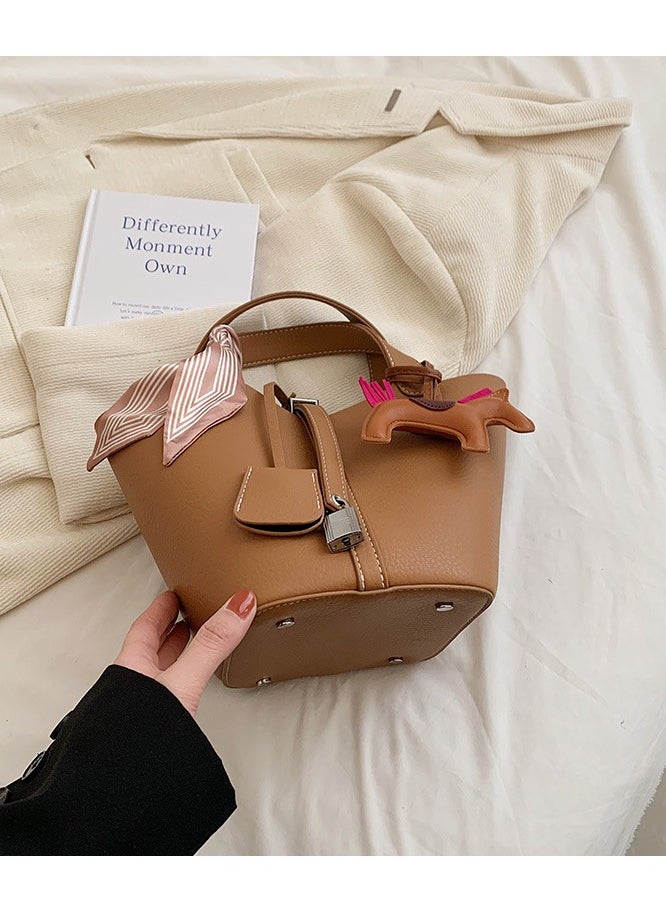NIBEMINENT Patchwork Pendant Decor Simple Design Satchel Bag Include Pony Pendant and Silk Scarf  - Image 2