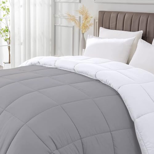Razzai All-Season Comforter 220 GSM | Super Soft Fluffy & Lightweight Comforter Double Bed Comforter (92" x 106" Inches/233cm x 269cm) - King Size Comforter |Silver/White - Image 2