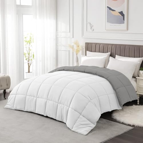 Razzai All-Season Comforter 220 GSM | Super Soft Fluffy & Lightweight Comforter Double Bed Comforter (92" x 106" Inches/233cm x 269cm) - King Size Comforter |Silver/White - Image 3
