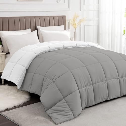Razzai All-Season Comforter 220 GSM | Super Soft Fluffy & Lightweight Comforter Double Bed Comforter (92" x 106" Inches/233cm x 269cm) - King Size Comforter |Silver/White - Image 4