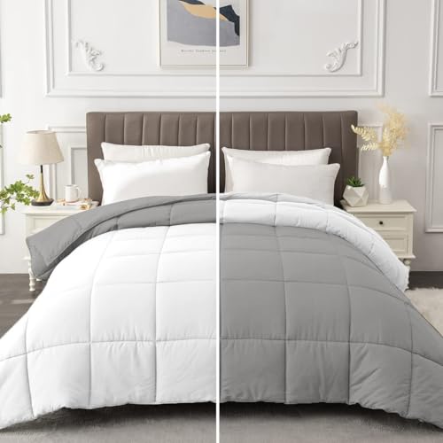 Razzai All-Season Comforter 220 GSM | Super Soft Fluffy & Lightweight Comforter Double Bed Comforter (92" x 106" Inches/233cm x 269cm) - King Size Comforter |Silver/White - Image 1