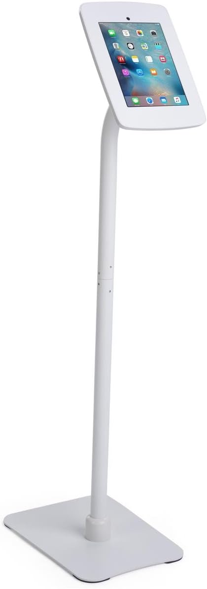 Displays2go White Retail Stand for iPad Steel  ABS Plastic Rotating  Tilting Covered Home Button  White TABFLWH - Image 1