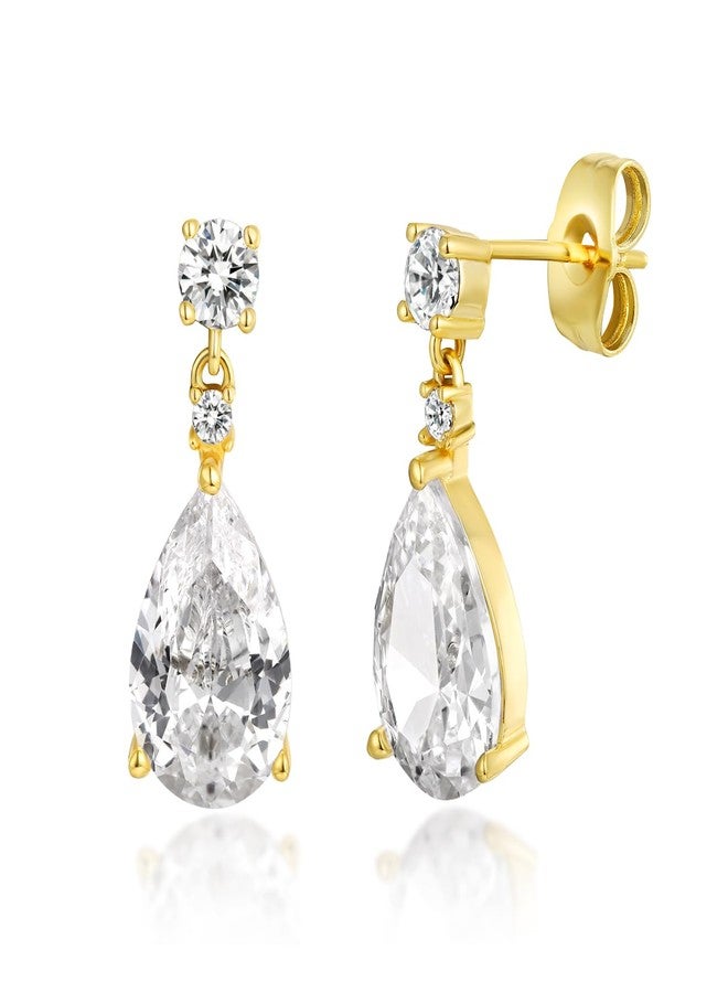 MDFUN 18K Yellow Gold-Plated Cubic Zirconia Stud Earrings for Women - Teardrop/Waterdrop CZ Hypoallergenic Earrings - Image 1
