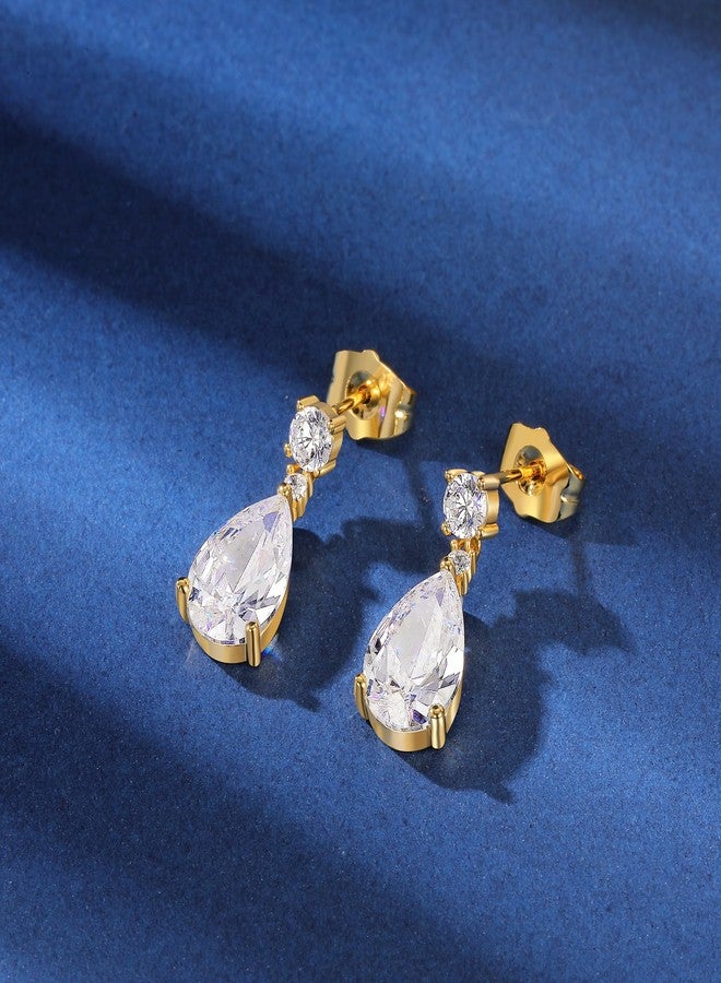MDFUN 18K Yellow Gold-Plated Cubic Zirconia Stud Earrings for Women - Teardrop/Waterdrop CZ Hypoallergenic Earrings - Image 3