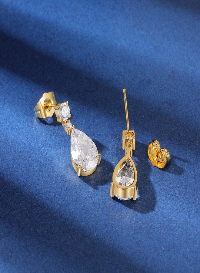 MDFUN 18K Yellow Gold-Plated Cubic Zirconia Stud Earrings for Women - Teardrop/Waterdrop CZ Hypoallergenic Earrings - Image 4