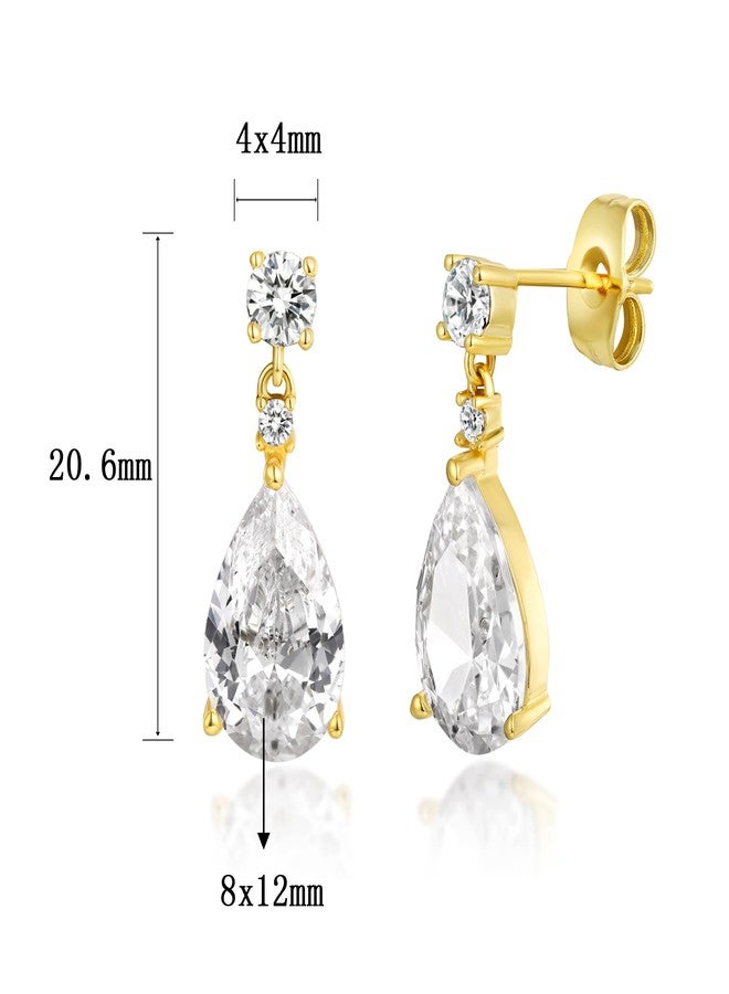MDFUN 18K Yellow Gold-Plated Cubic Zirconia Stud Earrings for Women - Teardrop/Waterdrop CZ Hypoallergenic Earrings - Image 5