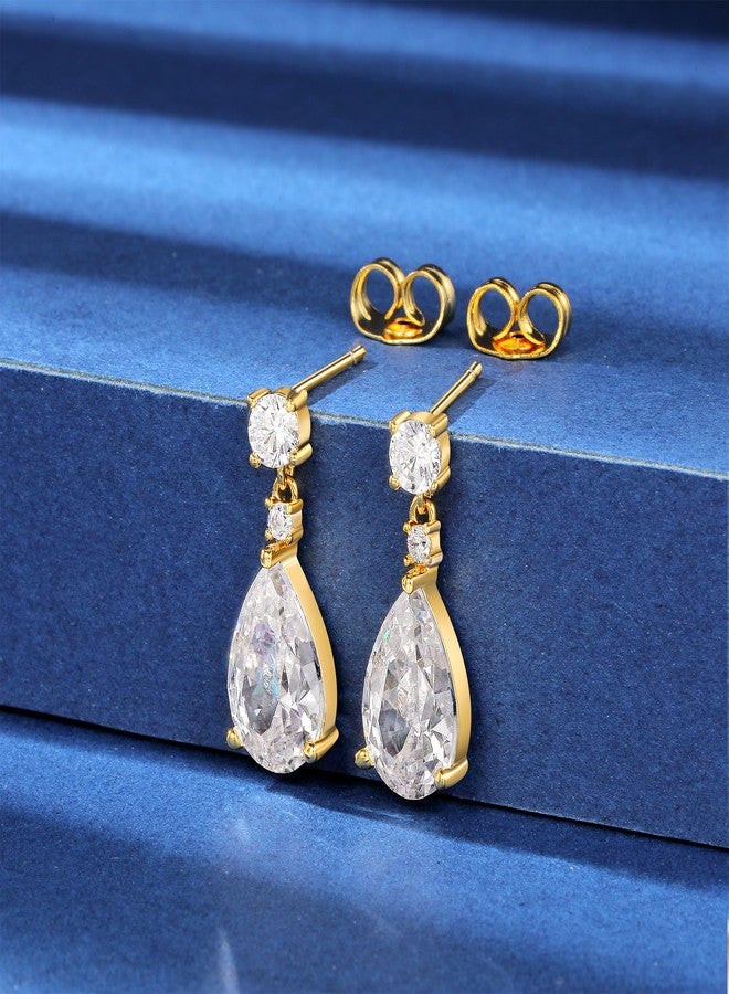 MDFUN 18K Yellow Gold-Plated Cubic Zirconia Stud Earrings for Women - Teardrop/Waterdrop CZ Hypoallergenic Earrings - Image 2