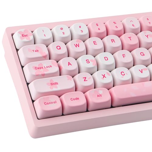 Tsungup MOA Keycaps-Cute Sakura,129 Keys Pink PBT Custom Cherry Blossom Keycaps 100 Percent,Dye Sub Key Caps Keyboard Keycap Set for MX Switches Mechanical Keyboard(only keycaps) - Image 1