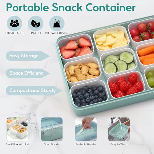 Sunhanny Snackle Box Container for Adults with 9 Compartment, Divided Serving Tray Snack Box Containers with Lid and Handle, Charcuterie Boxes Portable Snack Platter for Fruit Veggie Party Travel, Green - Image 3