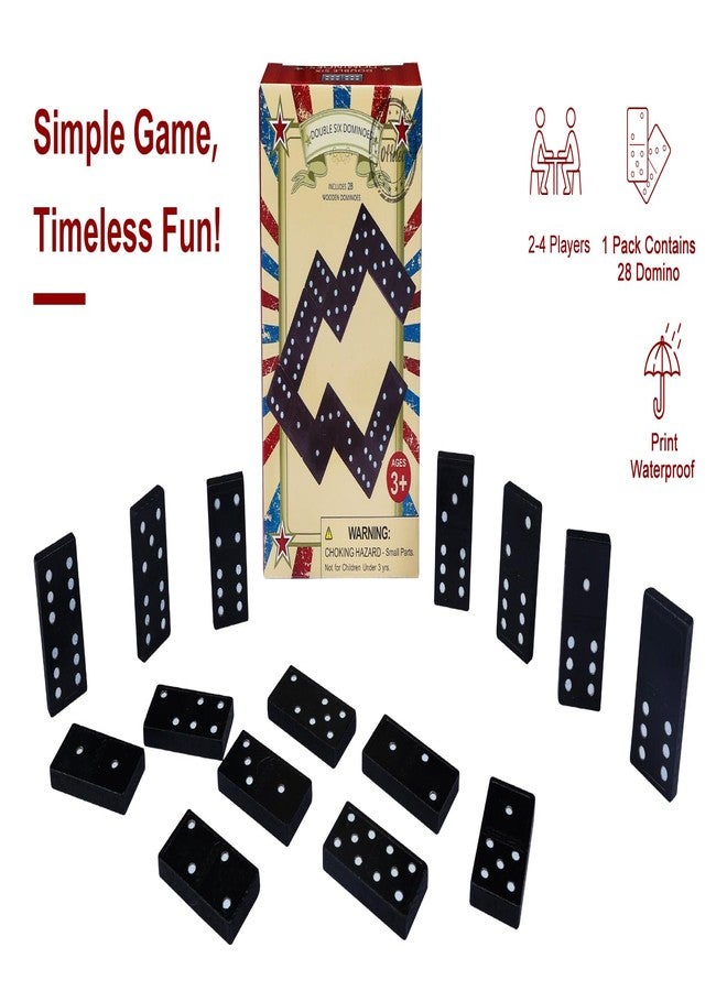 Offelec Wooden Double Six Dominoes Set for Kids Double 6 Dominoes Set 28 Pieces Classic Board Game Domino Set Classroom Game Family Games Night Ideal for 2-4 Players - Image 4