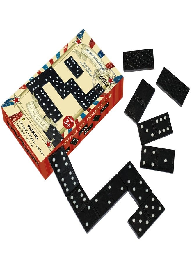 Offelec Wooden Double Six Dominoes Set for Kids Double 6 Dominoes Set 28 Pieces Classic Board Game Domino Set Classroom Game Family Games Night Ideal for 2-4 Players - Image 1