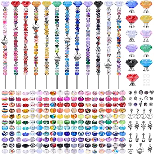 AIPRIDY 275 Pcs DIY Fairy Wand Garden Stakes Kit,Multiple Color Scheme European Beads Crystal Diamond Tops and 12 or 10 Inch Threaded Rods,Stainless Steel Stakes with Diamond Toppe(Rainbow) - Image 1