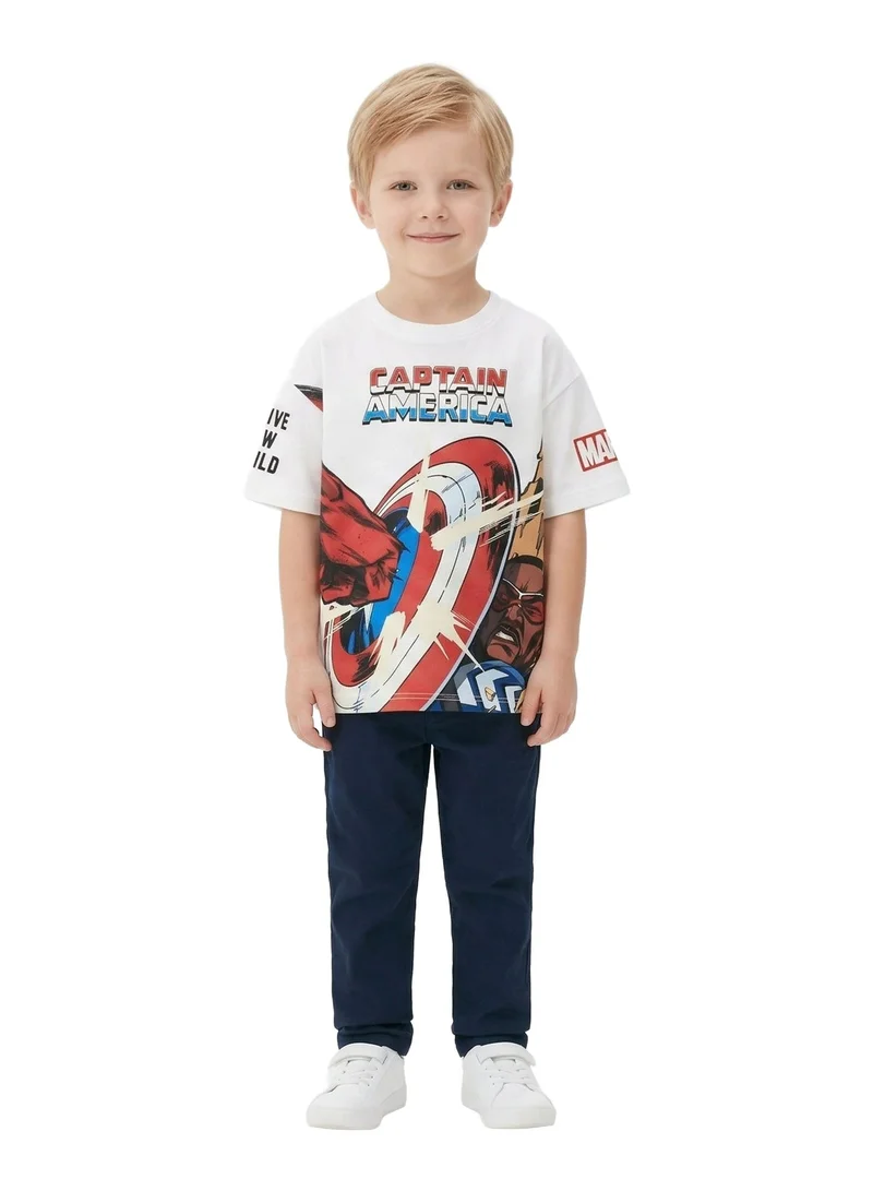 MARVEL  Toddler Boys Marvel Captain America Graphic Printed White T-Shirt for Kids | Best Price UAE