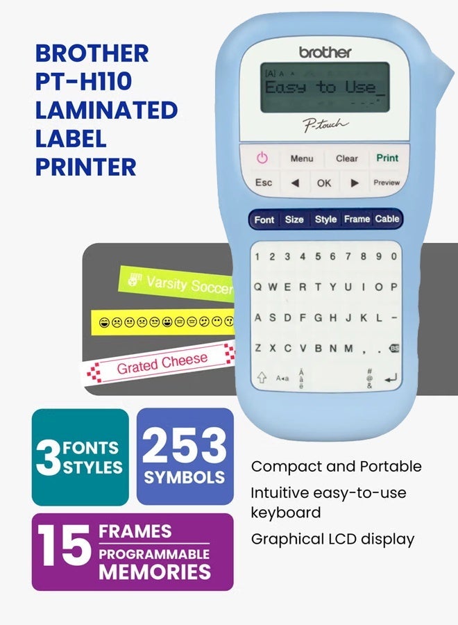 Brother PT-H110 Label Printer For Home And Office, Light Blue - Image 2