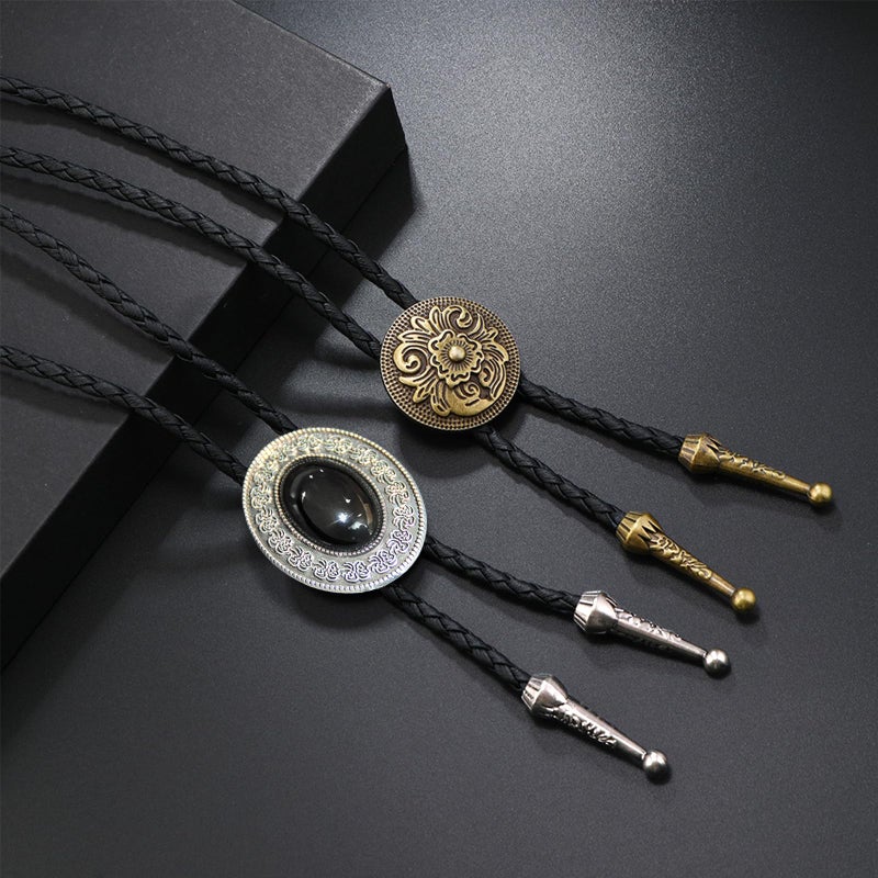 DVDKOLA Bolo Tie Handmade Vintage Bolo Ties for Men Western Cowboy Leather Necktie Bolo Tie Rodeo Accessories for Men Women 2Pcs - Image 2