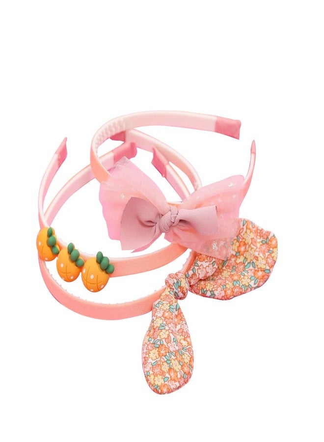 Yellow Bee Set of 3 Bow Embellished Hair Band for Girls - Peach - Image 1