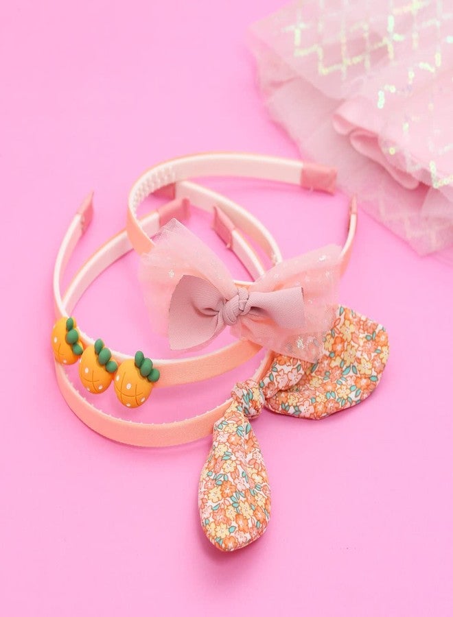 Yellow Bee Set of 3 Bow Embellished Hair Band for Girls - Peach - Image 2