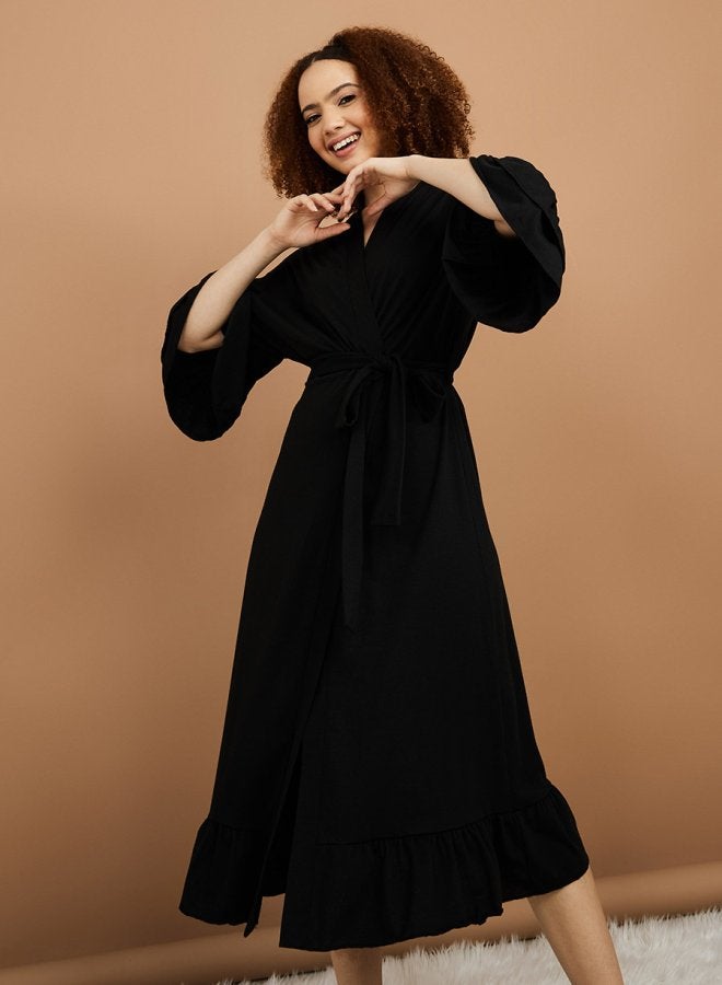 Styli Jersey Ruffle Sleeves & Hem Robe  - Image 2