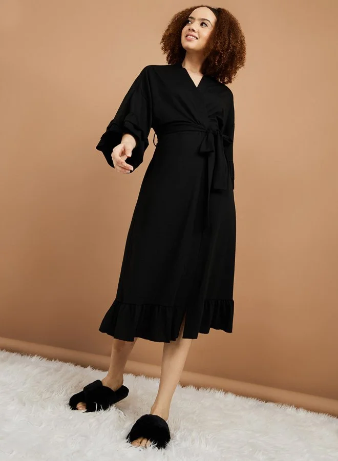 Styli Jersey Ruffle Sleeves & Hem Robe