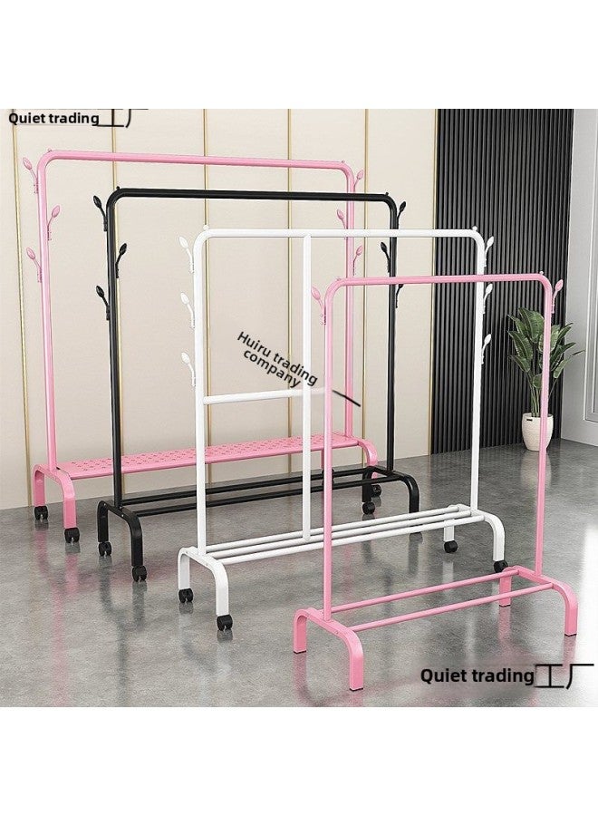 Loquat Bold Hanger Floor Drying Rack Household Indoor Folding Vertical Clothes Shelf Simple Wardrobe Storage-Color:Black  Coat Rack Length 1.1m + Wheels - Image 4