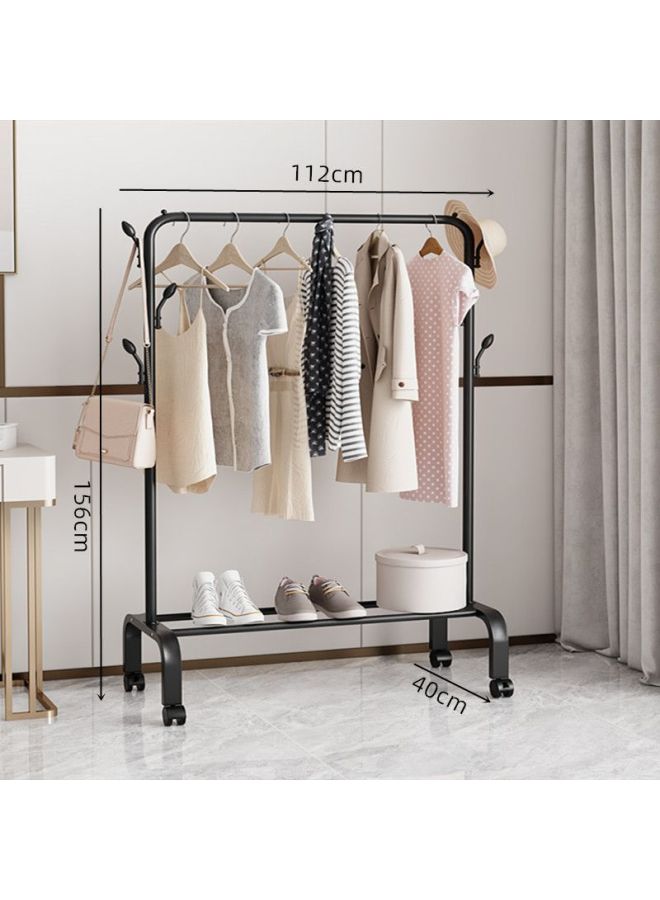 Loquat Bold Hanger Floor Drying Rack Household Indoor Folding Vertical Clothes Shelf Simple Wardrobe Storage-Color:Black  Coat Rack Length 1.1m + Wheels - Image 1