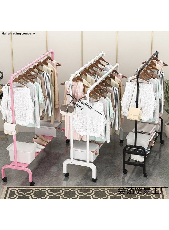 Loquat Bold Hanger Floor Drying Rack Household Indoor Folding Vertical Clothes Shelf Simple Wardrobe Storage-Color:Black  Coat Rack Length 1.1m + Wheels - Image 2