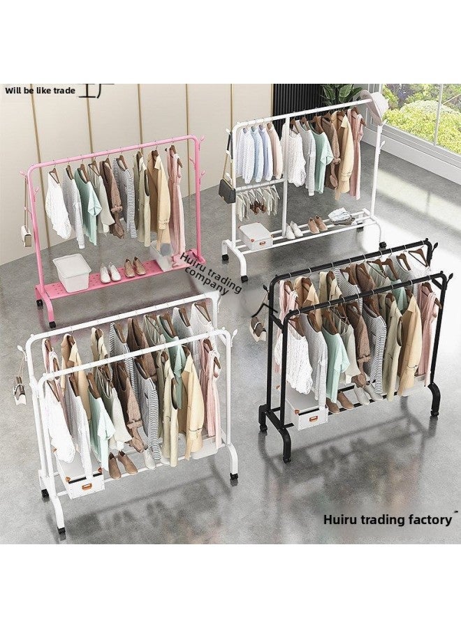 Loquat Bold Hanger Floor Drying Rack Household Indoor Folding Vertical Clothes Shelf Simple Wardrobe Storage-Color:Black  Coat Rack Length 1.1m + Wheels - Image 3