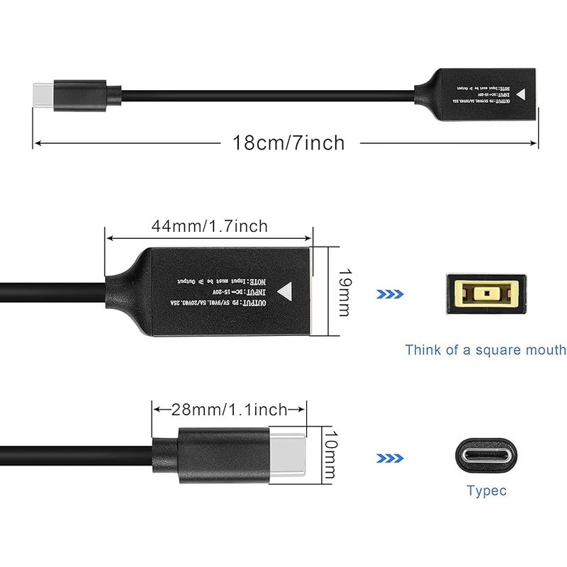 PD65W L-en-ov-o Square Mouth to USB-C Charging Cable L-en-ov-o Square Mouth to Type-C Charger Power Adapter Cable for Laptops,Mobile Phones,Tablets, Rechargeables(7Inch) (LX) - Image 3