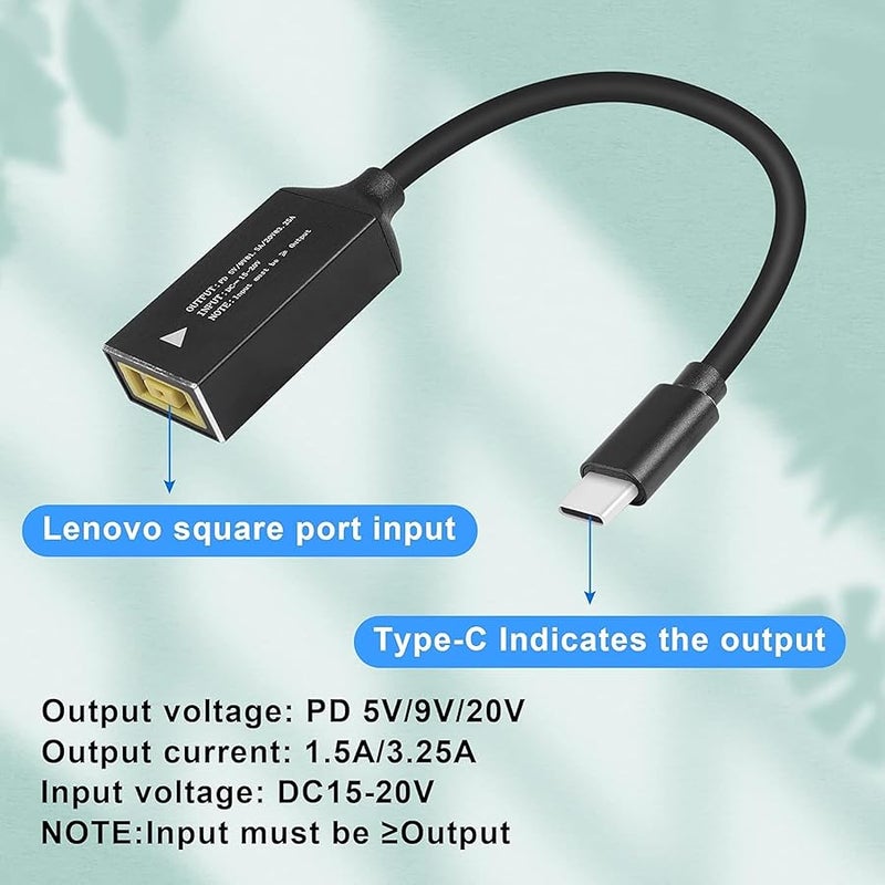 PD65W L-en-ov-o Square Mouth to USB-C Charging Cable L-en-ov-o Square Mouth to Type-C Charger Power Adapter Cable for Laptops,Mobile Phones,Tablets, Rechargeables(7Inch) (LX) - Image 4