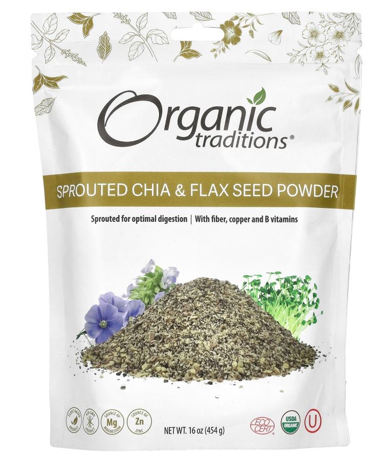 Organic Traditions Sprouted Chia & Flax Seed Powder 16 oz (454 g)