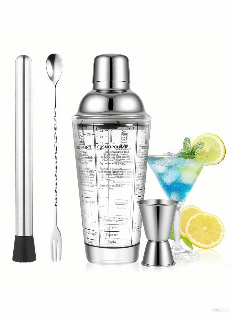 السعي للأفضل 4 جهاز كمبيوتر شخصي كوكتيل شاكر مجموعة مع بنيت في مصفاة 304 الفولاذ المقاوم للصدأ خلط المشروبات مع مقياس سميكة اليد القهوة الشاي شاكر كوب أداة الخلط المهنية - Image 1