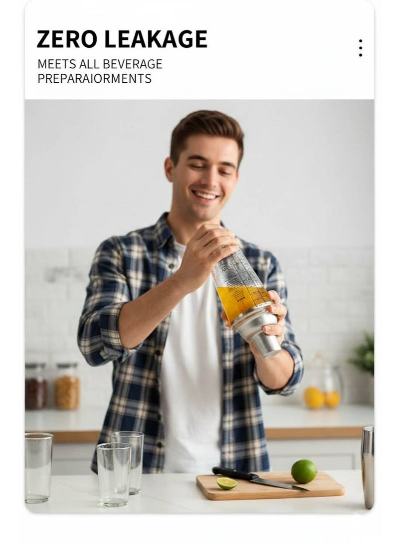 السعي للأفضل 4 جهاز كمبيوتر شخصي كوكتيل شاكر مجموعة مع بنيت في مصفاة 304 الفولاذ المقاوم للصدأ خلط المشروبات مع مقياس سميكة اليد القهوة الشاي شاكر كوب أداة الخلط المهنية - Image 3