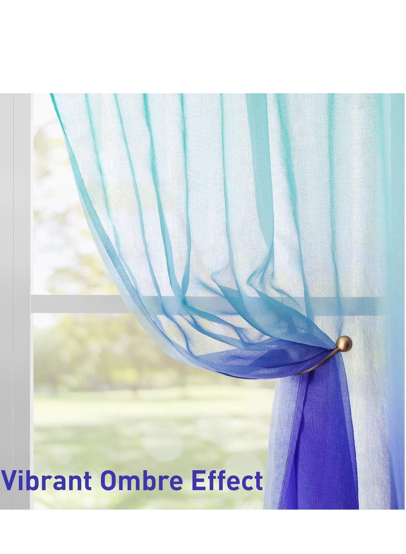 شو وو Sheer Curtains, Creative 2 Panel Gradient Turquoise and Purple Linen Window Screen Balcony Blackout Curtains for Living Room Children's Decoration (214x132 Cm) - Image 5