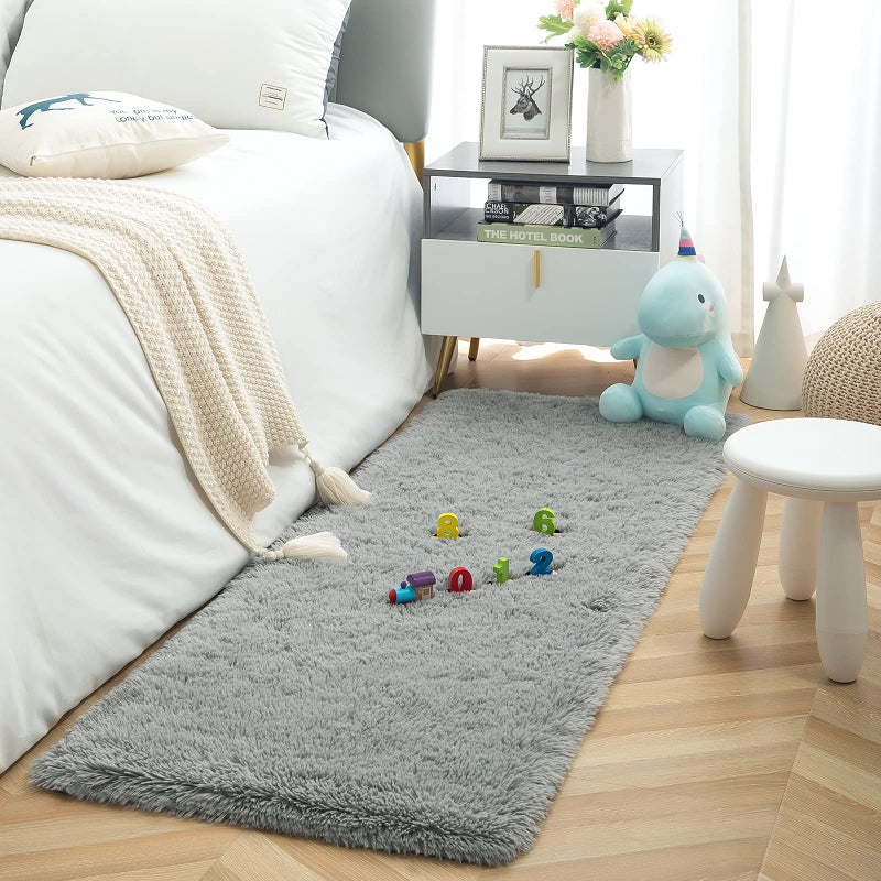 ISEAU Fluffy Runner Rug for Bedroom Plush Area Rugs  Shag Carpet with Rubber Backing Non Slip  Comfy Nursery Rug Bedside Rug for Kids Boys Room Home Decor  2ft x 6ft  Grey - Image 5