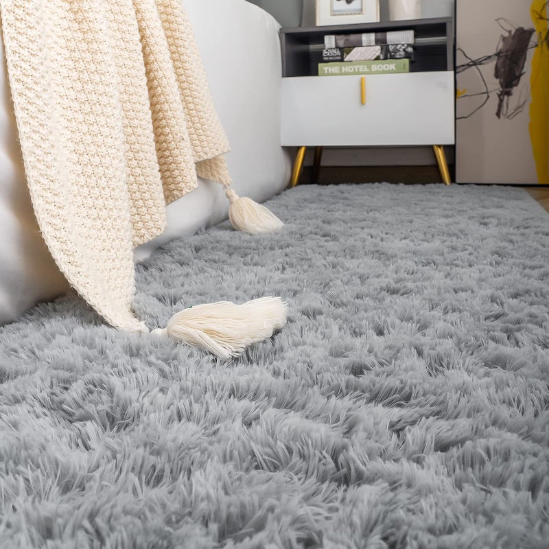ISEAU Fluffy Runner Rug for Bedroom Plush Area Rugs  Shag Carpet with Rubber Backing Non Slip  Comfy Nursery Rug Bedside Rug for Kids Boys Room Home Decor  2ft x 6ft  Grey - Image 2