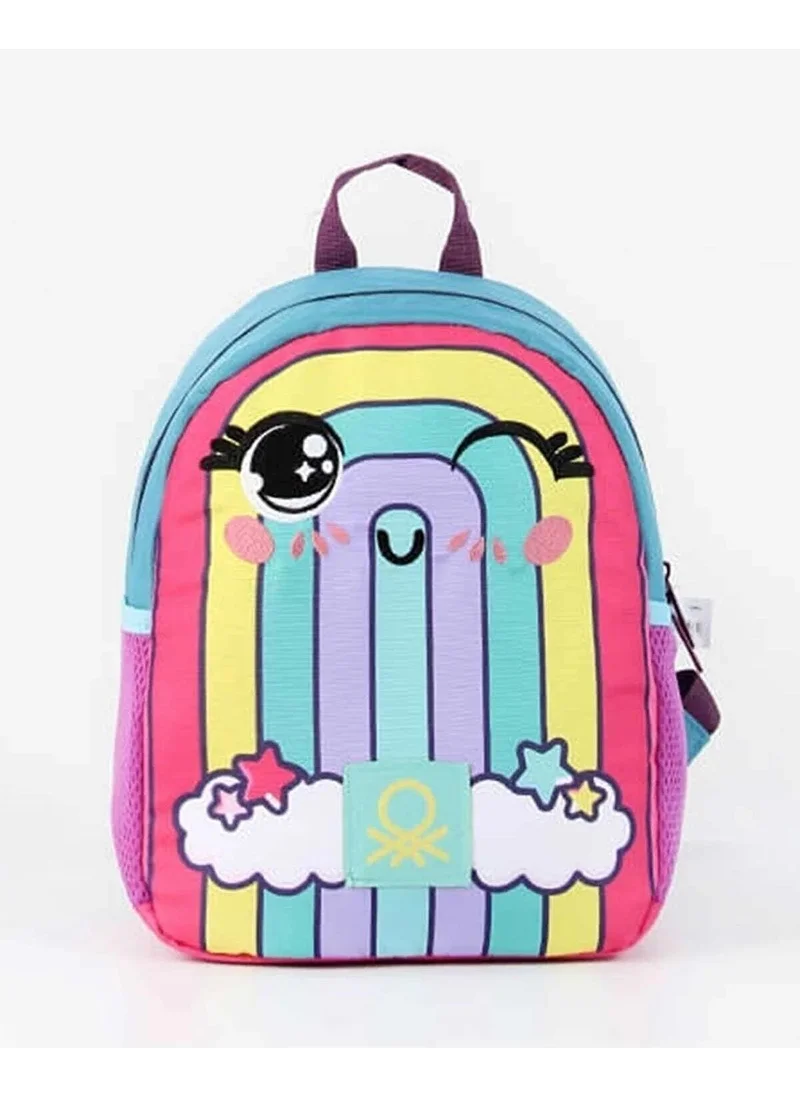 UNITED COLORS OF BENETTON Rainbow Patterned Triple Kindergarten Bag Set (Single Compartment Backpack, Double Compartment Pencil Case, Lunch Bag)