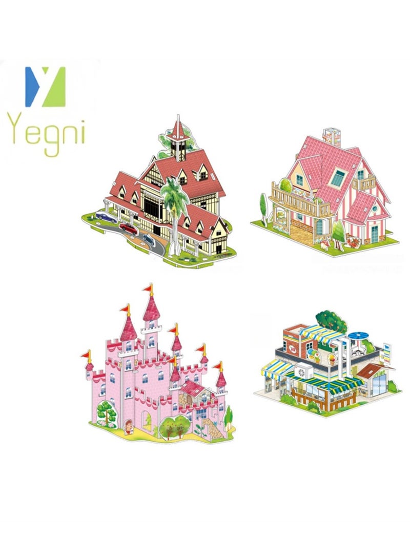 Yegni 4Pcs Children's Parent-child Toy Building House Handmade Educational 3D Puzzle Paper Model Gift Assembly Interactive Parent-child Toy - Image 1