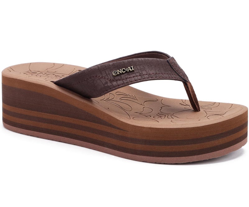 ONCAI Women's Platform Wedge Flip Flops Sandals Size 7 Trendy Dressy Summer Beach Vacation Pool Tan Thong Chunky Sandalias Comfy Cute Thick Waterproof Arch Support Rubber Foam Soles - Image 1