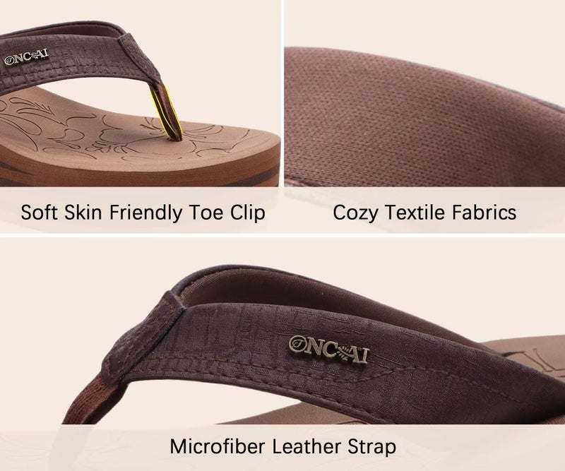 ONCAI Women's Platform Wedge Flip Flops Sandals Size 7 Trendy Dressy Summer Beach Vacation Pool Tan Thong Chunky Sandalias Comfy Cute Thick Waterproof Arch Support Rubber Foam Soles - Image 4