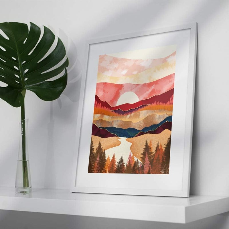 Yumknow Boho Mountain Wall Decor- Abstract Canvas Wall Art for Living Room Wall Decor for Bathroom, Unframed 12x16 inch, Nature Wall Decor, Moon Wall Art, Fall Wall Art, Sun Poster, Moon Painting - Image 4