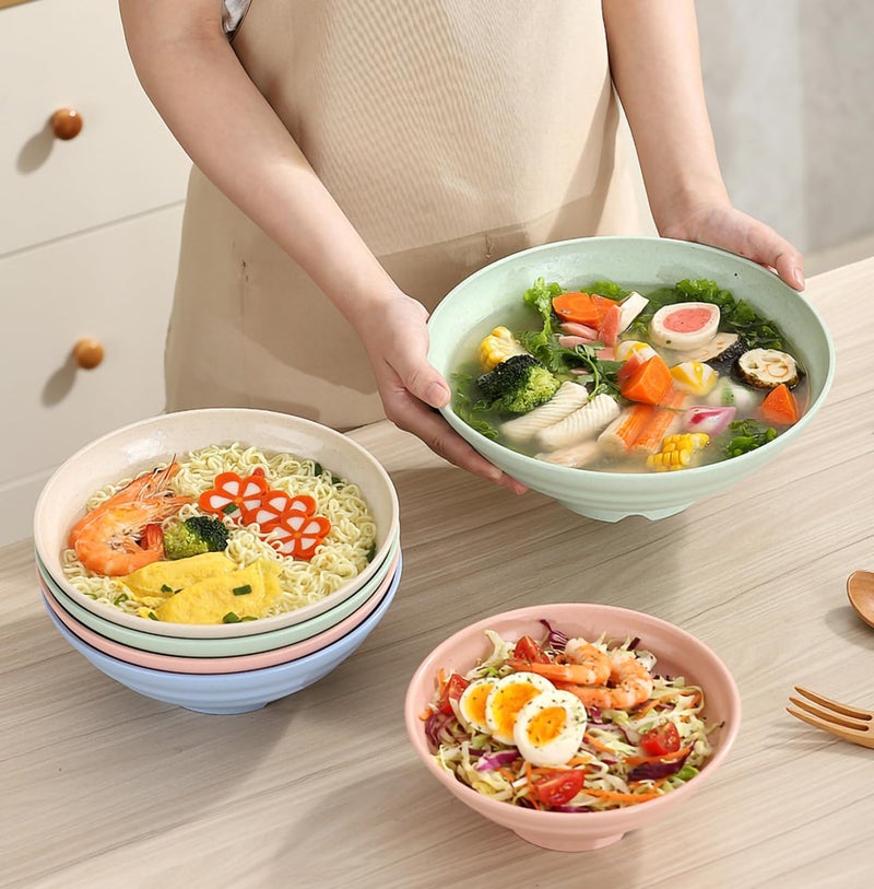 P-PLUS INTERNATIONAL Wheat Straw Large Capacity Soup Bowls Unbreakable Serving Bowl Microwave & Dishwasher Safe Bowl Alternative for Plastic Bowls for Kitchen (1900ml, Green, Set of 6) - Image 5