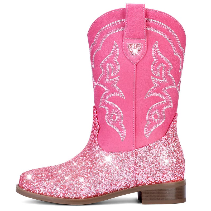 Choiran Toddler Girls Cowboy Boots - Cowgirl Western Boot for Kids Sparkle Glitter Mid Calf Riding Shoes Little/Big Kid - Image 4