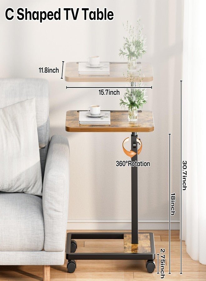 MOFAIN Adjustable TV Tray Table - 360° Rotating C Shaped End Side Table Sofa Couch Bed Table with Wheels for Eating Living Room Laptop - Image 2