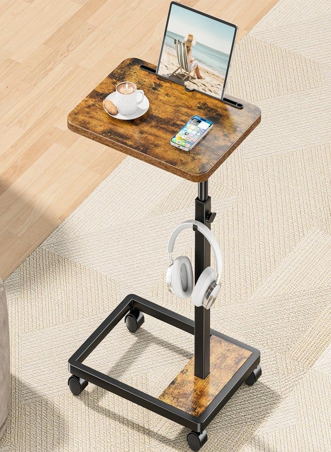 MOFAIN Adjustable TV Tray Table - 360° Rotating C Shaped End Side Table Sofa Couch Bed Table with Wheels for Eating Living Room Laptop - Image 1