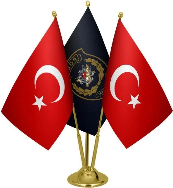 ساترنديزاين Desktop Police Special Operations Flag Turkish Flag Triple Brass Pole Table Flag Set