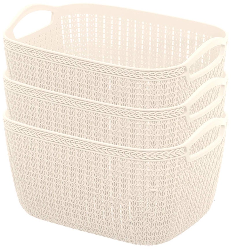 Kuber Industries Kuber Industries Plastic 3 Pieces Multipurpose Large Size Flexible Storage BasketsFruit Vegetable Bathroom Stationary Home Basket with Handles Cream CTKTC42904  - Image 1