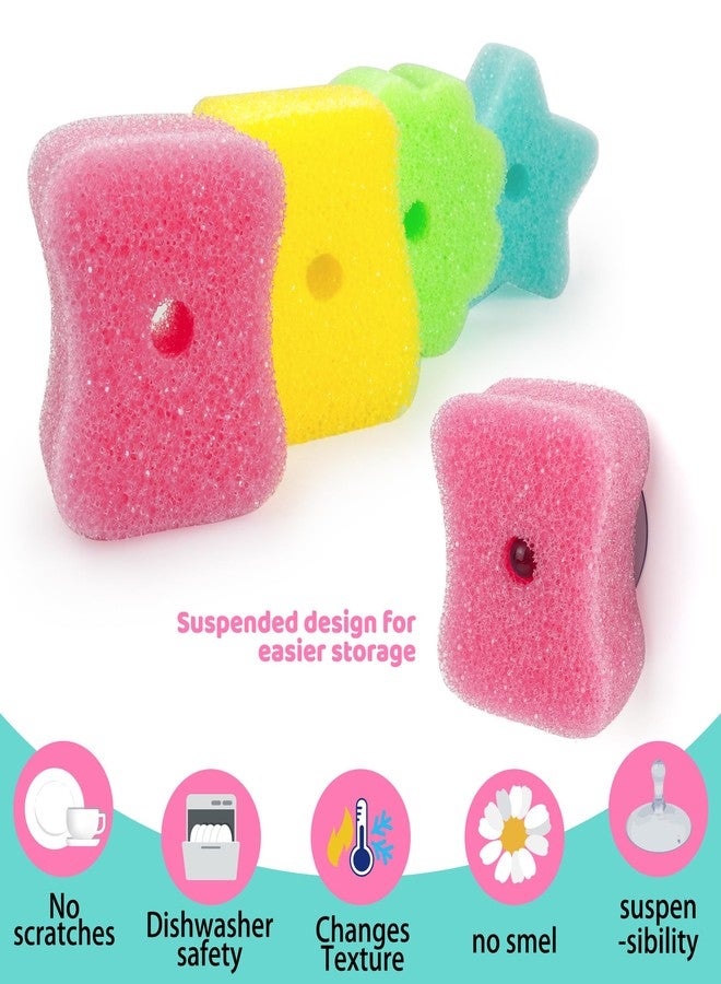 kickleen 4 Pack Kickleen Scrub Color Sponge with Suction Hanger,Non-Scratch, Multipurpose Dish Cleaning Temperature Controlled Sponge for Kitchen, Bathroom (Mix Color) - Image 2