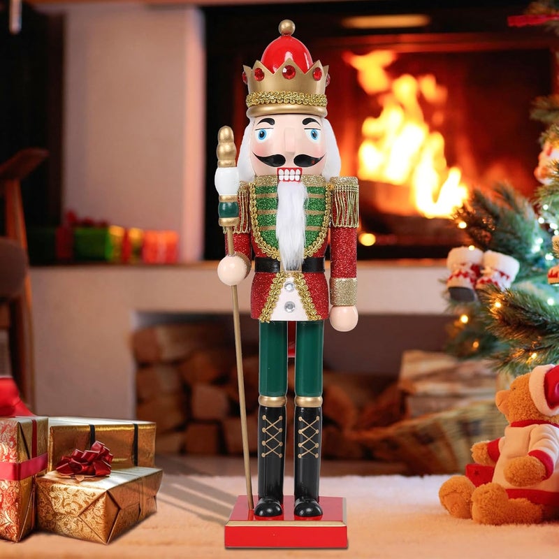 CHONSUN Christmas Nutcracker Decorations Nutcracker Figure 15 Inch Wooden Nutcrackers Collectible Ornament Nutcrackers Soldier for Table Desktop Home Christmas Decor Xmas Indoor Decor Shiny Red - Image 4
