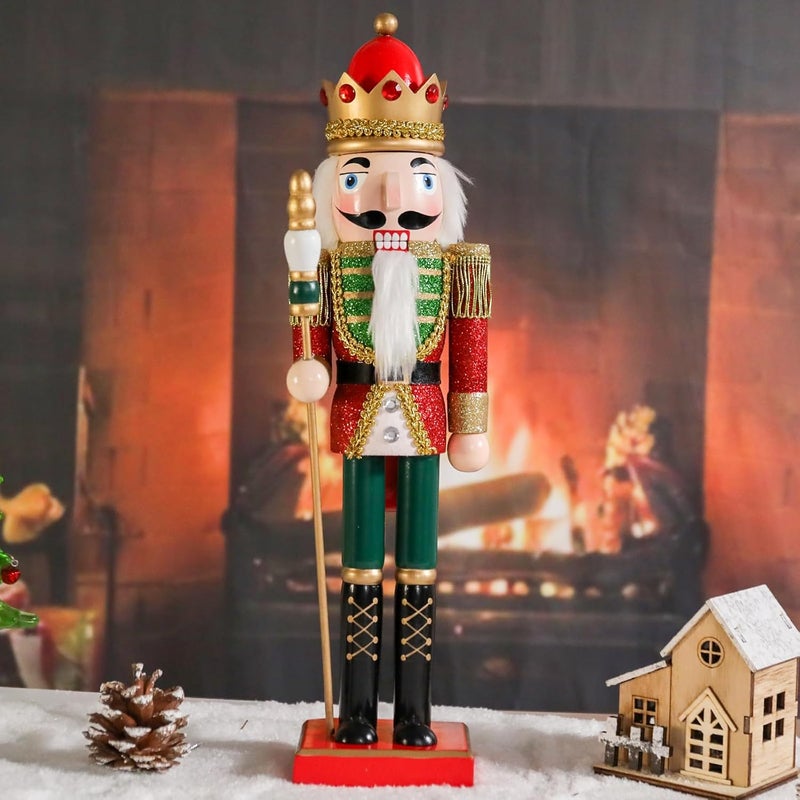 CHONSUN Christmas Nutcracker Decorations Nutcracker Figure 15 Inch Wooden Nutcrackers Collectible Ornament Nutcrackers Soldier for Table Desktop Home Christmas Decor Xmas Indoor Decor Shiny Red - Image 2