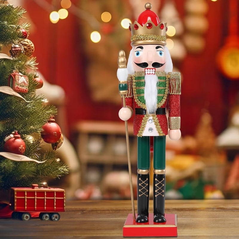 CHONSUN Christmas Nutcracker Decorations Nutcracker Figure 15 Inch Wooden Nutcrackers Collectible Ornament Nutcrackers Soldier for Table Desktop Home Christmas Decor Xmas Indoor Decor Shiny Red - Image 1